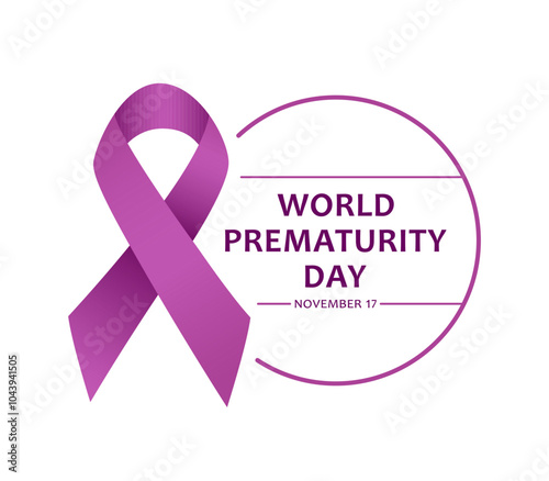 World Prematurity Day, vector design for poster, sign or banner. Purple ribbon and text World Prematurity Day, november 17 isolated on white background.