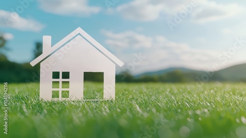 Wallpaper Mural Transparent home outline on a grassy plain, clear sky and distant hills creating a serene setting for imagining future home building Torontodigital.ca