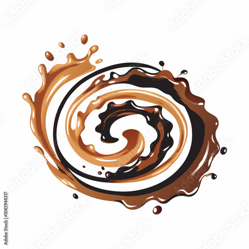 3d realistic swirl of hot chocolate and stream of caramel. Brown liquid food with splashes vector (2)