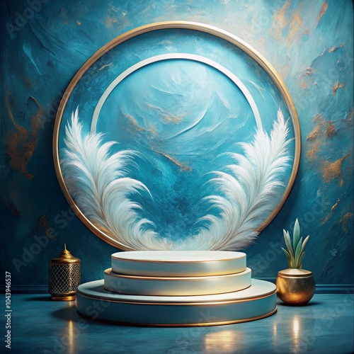 Blue and Gold Podium with F...