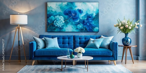 Blue Velvet Sofa with Flora...