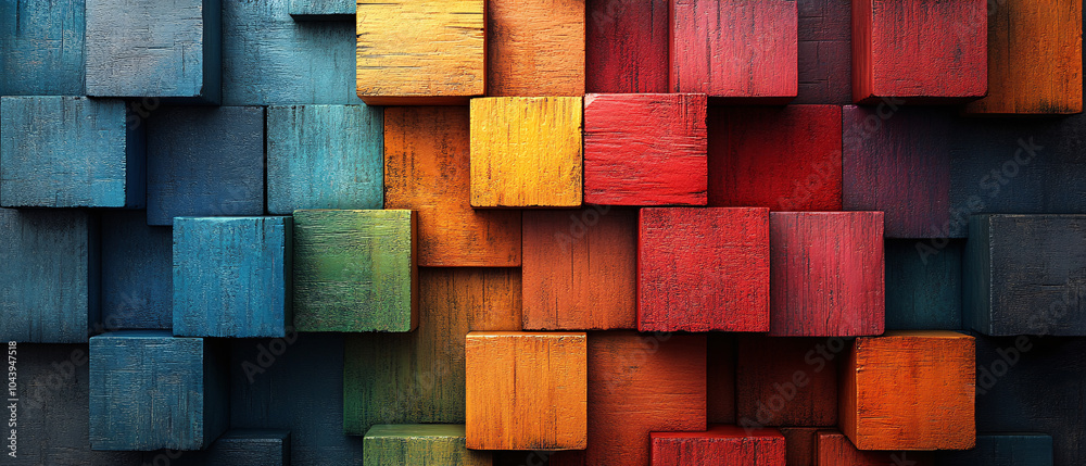 Abstract Colorful Wooden Blocks Wall Background Texture