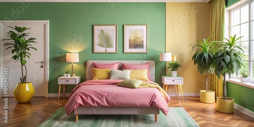 Cozy Bedroom with Green and...