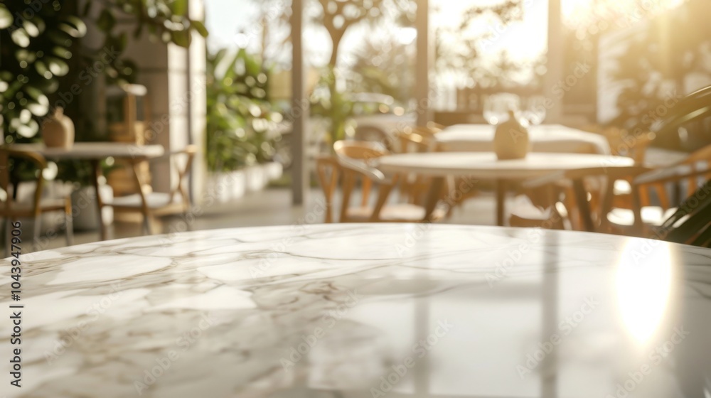 Fototapeta premium Marble Table at a Sunny Outdoor Cafe