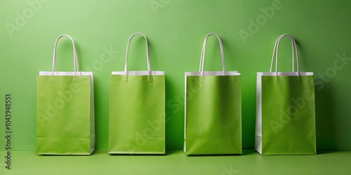 Four Green Paper Bags on Gr...