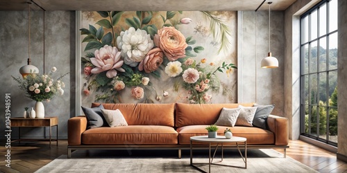 Floral Wall Mural in Modern...