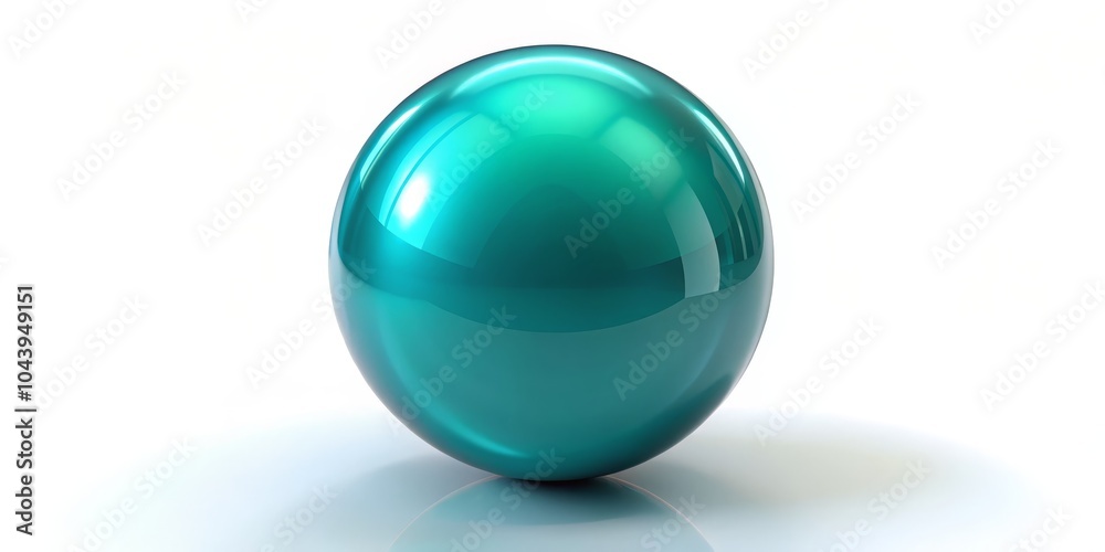 Glossy Teal Sphere on a White Background, 3D rendering, sphere, teal Glossy Teal Sphere on a White Background, 3D rendering, sphere, teal