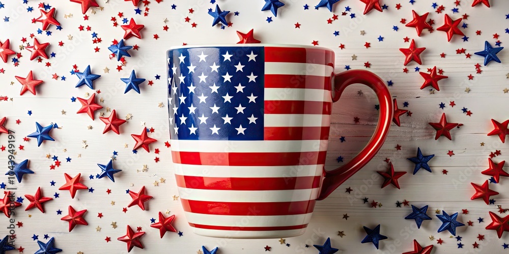 Obraz premium Large Coffee Mug Mockup for Fourth of July Celebration with USA Flag Design