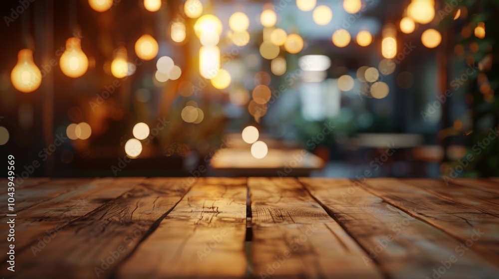 Wooden Table with Warm Lighting and Blurred Background - Perfect for Product Display