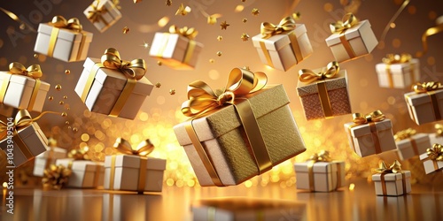 Golden Gift Boxes Falling o...