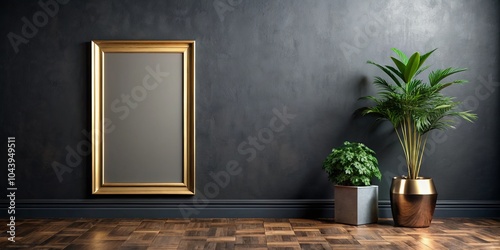 Golden Frame on Dark Wall w...