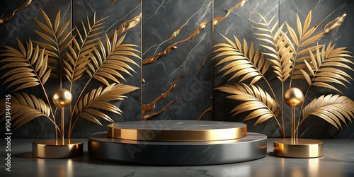 Golden Palm Leaves and Marb...