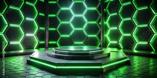 Green Neon Hexagon Platform...