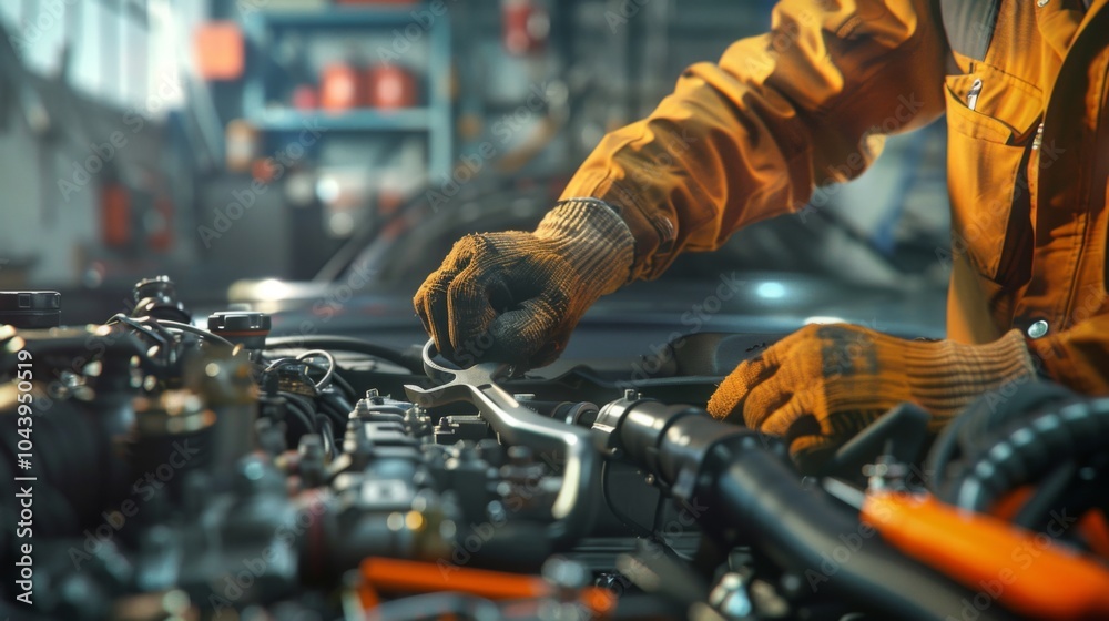 Mechanic Working on Car Engine: Automotive Repair and Maintenance Mechanic Working on Car Engine: Automotive Repair and Maintenance