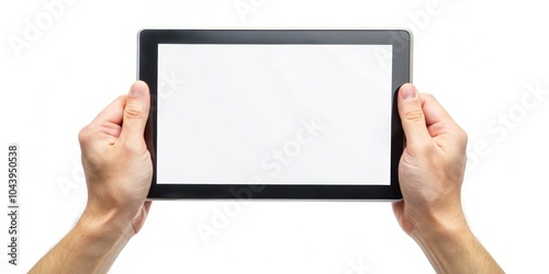 Hands Holding Tablet with White Screen, tablet, mockup