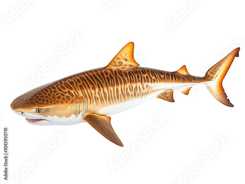 Realistic depiction of a tiger shark with detailed patterns and vibrant colors.