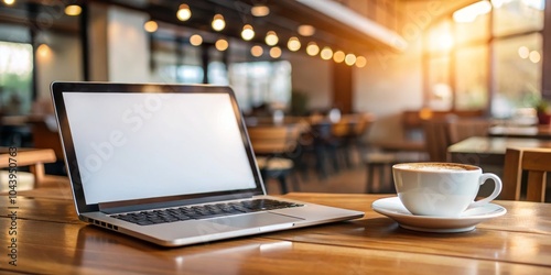 Laptop and Coffee on Wooden...