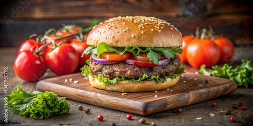 Juicy Cheeseburger on Woode...