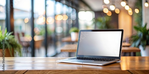 Laptop on a wooden table wi...