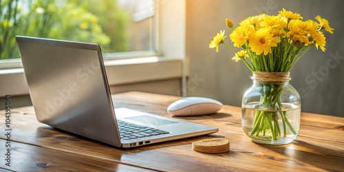 Laptop, Flowers, and Sunshi...