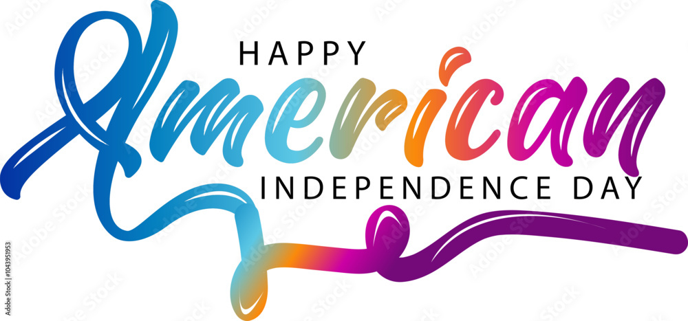 Obraz premium happy American independence day text, 4th of July greeting card with brush stroke background, Happy Independence Day. Vector illustration.