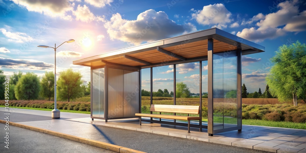 Modern Bus Shelter Design with Glass Panels and Wooden Roof, Architecture , Bus Stop Modern Bus Shelter Design with Glass Panels and Wooden Roof, Architecture , Bus Stop