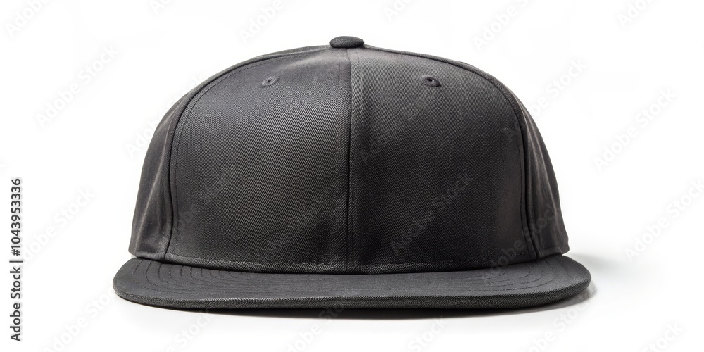 Plain Black Snapback Cap with Curved Brim, Isolated on White Background, hat, cap Plain Black Snapback Cap with Curved Brim, Isolated on White Background, hat, cap