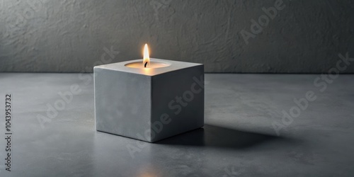 Single Lit Candle in Concre...