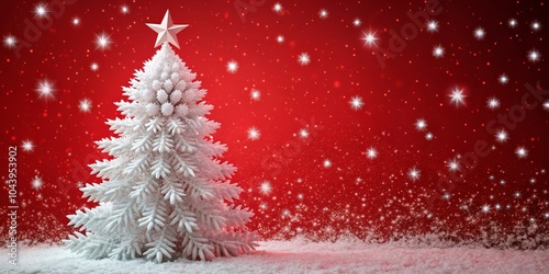 Snowy Christmas Tree on Red...