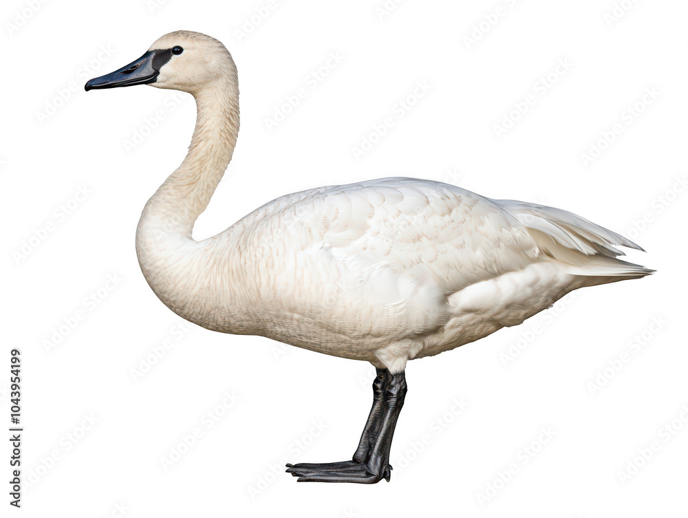 Fototapeta premium Elegant white swan standing with poise on a clear background.