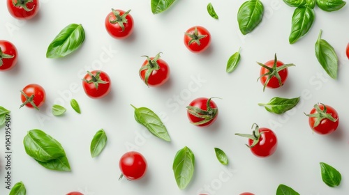 Wallpaper Mural Cherry Tomatoes and Basil Leaves - A Culinary Still Life Torontodigital.ca