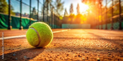 Tennis Ball on Court at Sun...