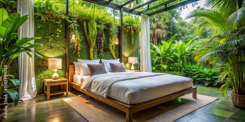 Tropical Bedroom with Green...