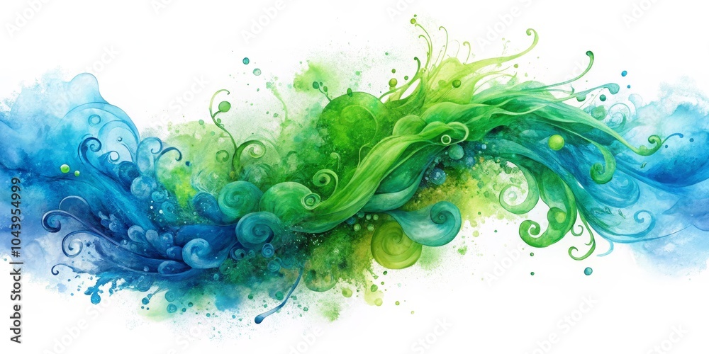 Naklejka premium Watercolor Abstract Green Blue Swirls, watercolor, abstract ,art
