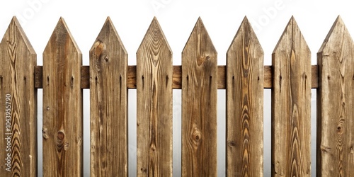 Wooden Fence Texture - Rustic Brown Wooden Picket Fence on White Background, rustic, texture