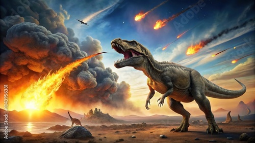 Fototapeta Naklejka Na Ścianę i Meble -  Close-up view of asteroid impact causing extinction of dinosaurs