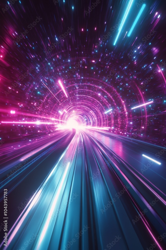 A vibrant cosmic tunnel with swirling purple and blue light in deep space at night A vibrant cosmic tunnel with swirling purple and blue light in deep space at night