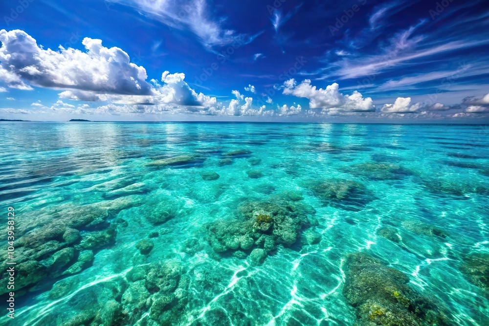 Fototapeta premium Close-up view of crystal clear turquoise ocean water over tropical reef