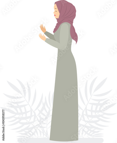 Muslim woman in hijab. A young woman in a hijab stands and prays. Modern Muslim women in traditional hijabs.