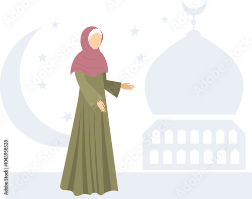 Muslim woman in hijab. A young woman in a hijab stands near a mosque. Modern Muslim women in traditional hijabs.