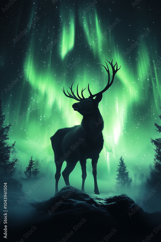 Un cerf devant des aurores boréales Un cerf devant des aurores boréales