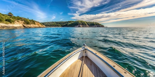 Fototapeta Naklejka Na Ścianę i Meble -  Close-up view of person looking over boat edge at coastline