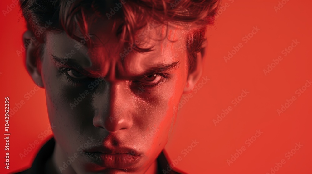 Frustrated Young Man Against Bold Red Background - Expression of Annoyance and Emotion Frustrated Young Man Against Bold Red Background - Expression of Annoyance and Emotion
