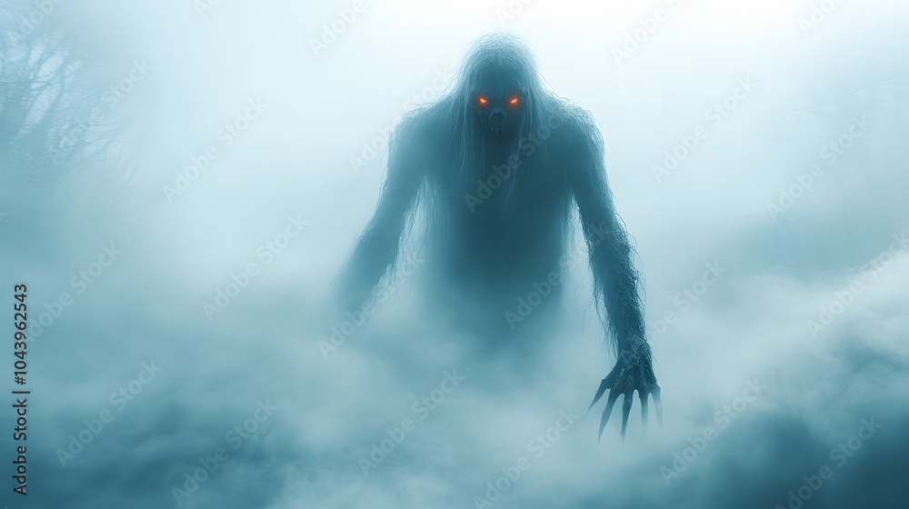 Mysterious Shadowy Creature in Foggy Atmosphere Mysterious Shadowy Creature in Foggy Atmosphere