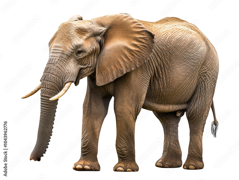 Fototapeta premium Majestic African elephant with textured skin and large tusks standing gracefully.