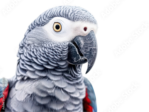 Close-up of a vibrant African Grey Parrot showcasing intricate feather details.