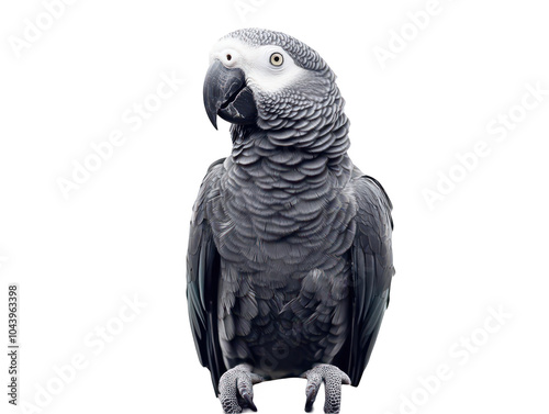 Close-up of a majestic African Grey Parrot with striking plumage and curious eyes.