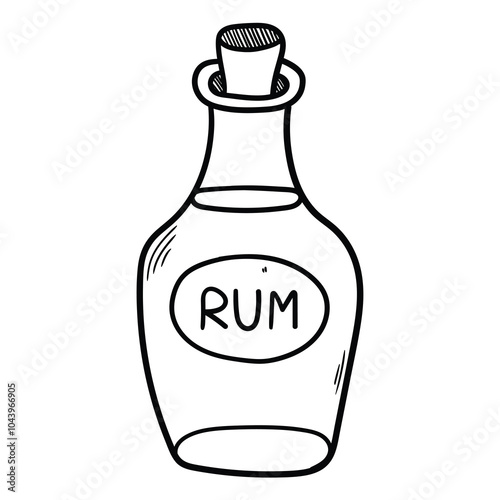 Hand drawn doodle rum bottle on white background.