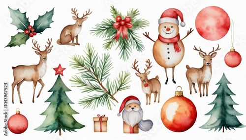 Set of watercolor Christmas elements