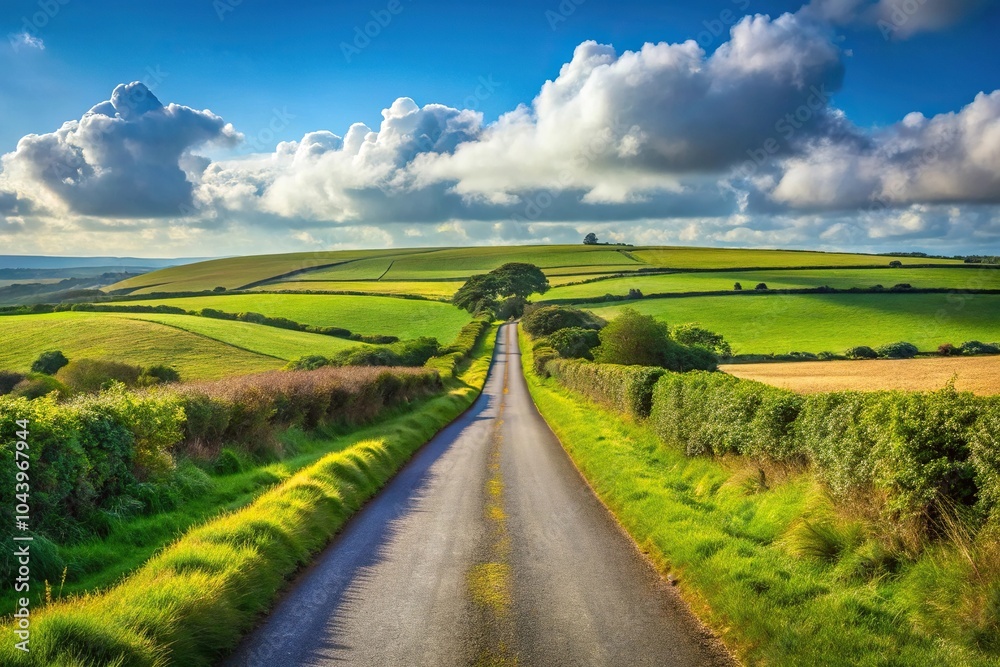 Fototapeta premium Scenic countryside road passing through Cornwall farmland